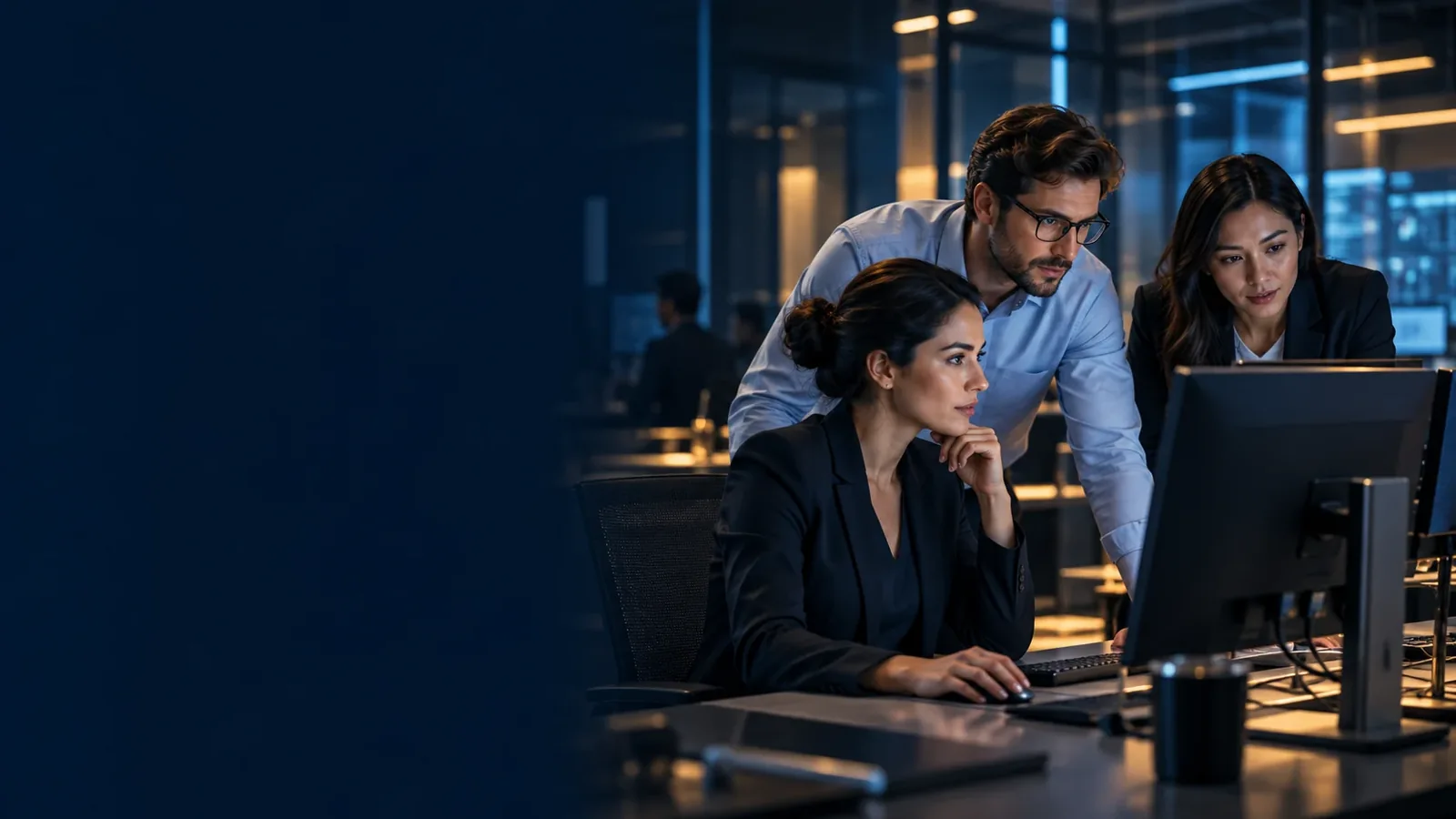 Automation specialists reviewing a business approval workflow.