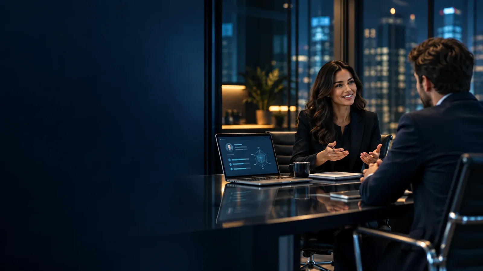 Technology hiring specialist and candidate in a professional recruitment conversation.